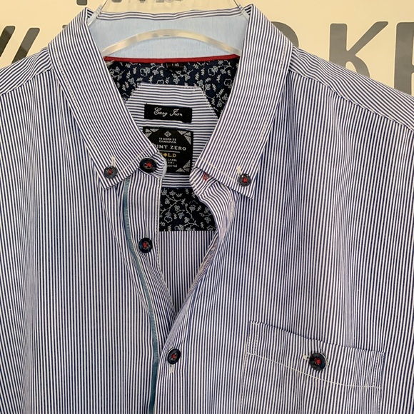 Point Zero thin blue + white stripe short sleeve shirt, slim fit Size L - Picture 3 of 7